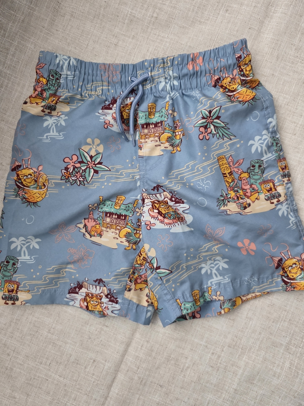 Boys Blue SpongeBob SquarePants Swim Trunks Tropical Tiki And Patrick Lined Mesh